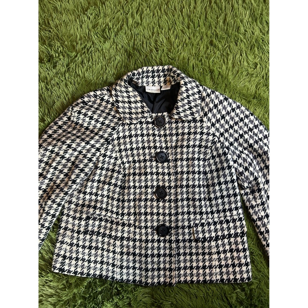 Kim Rogers Jacket Women 8P Black White Houndstooth Button Front Blazer Petite